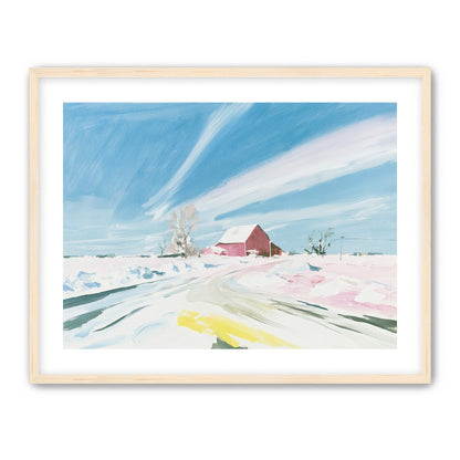 White sky over red barn