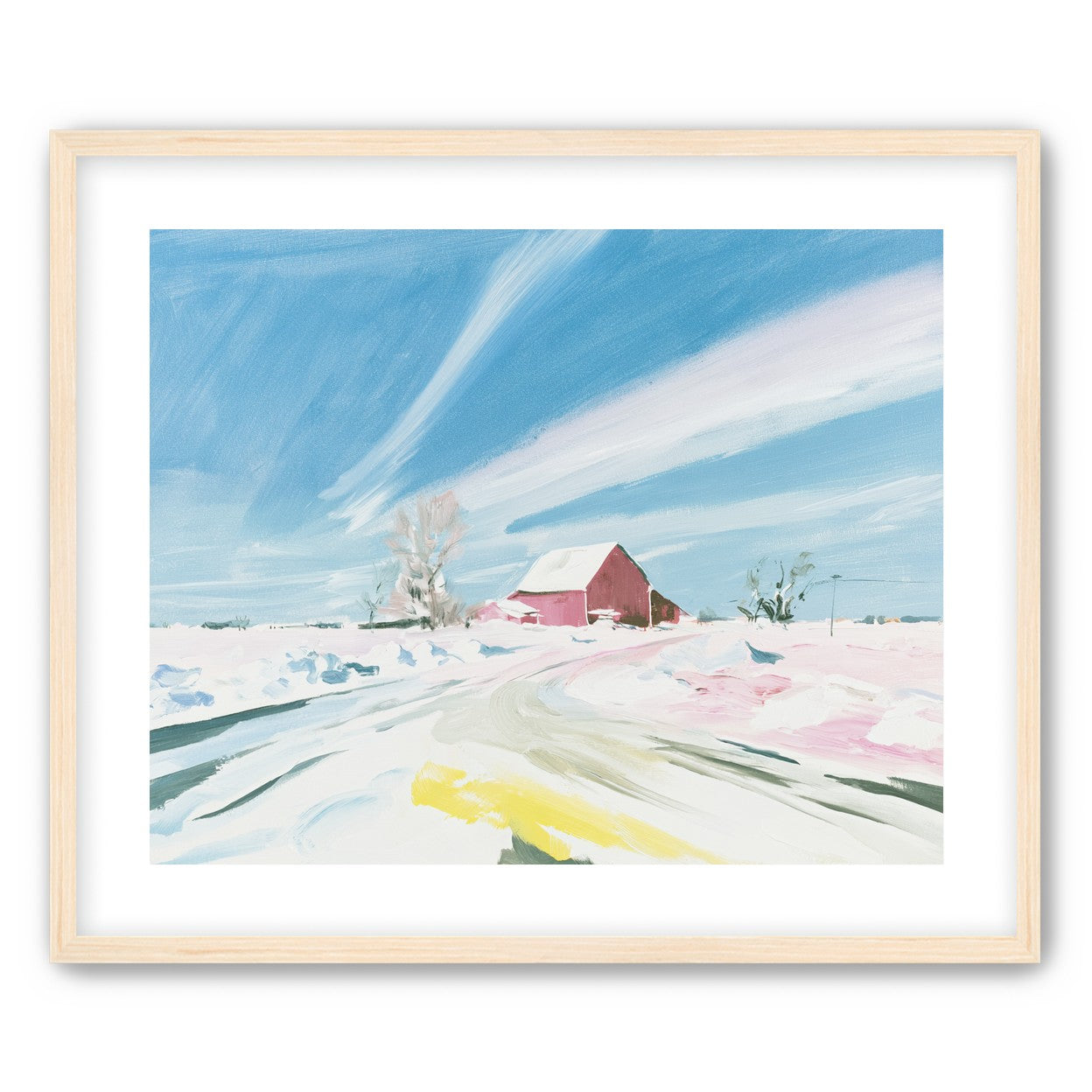 White sky over red barn