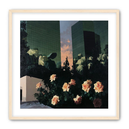 Roses under green towers