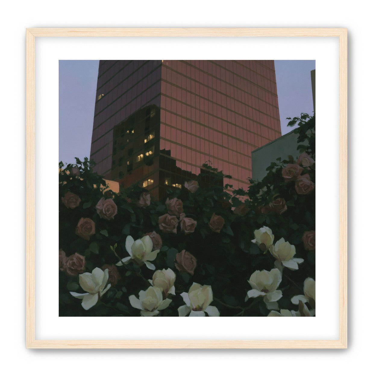 Pink tower above magnolias