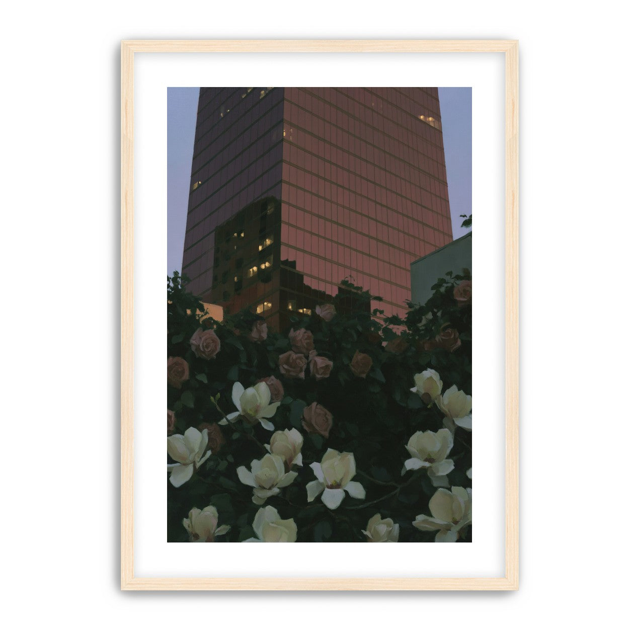 Pink tower above magnolias
