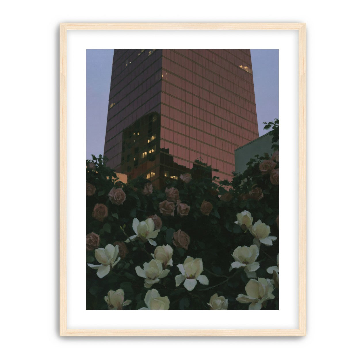 Pink tower above magnolias