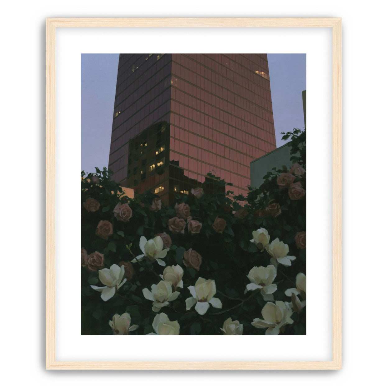 Pink tower above magnolias
