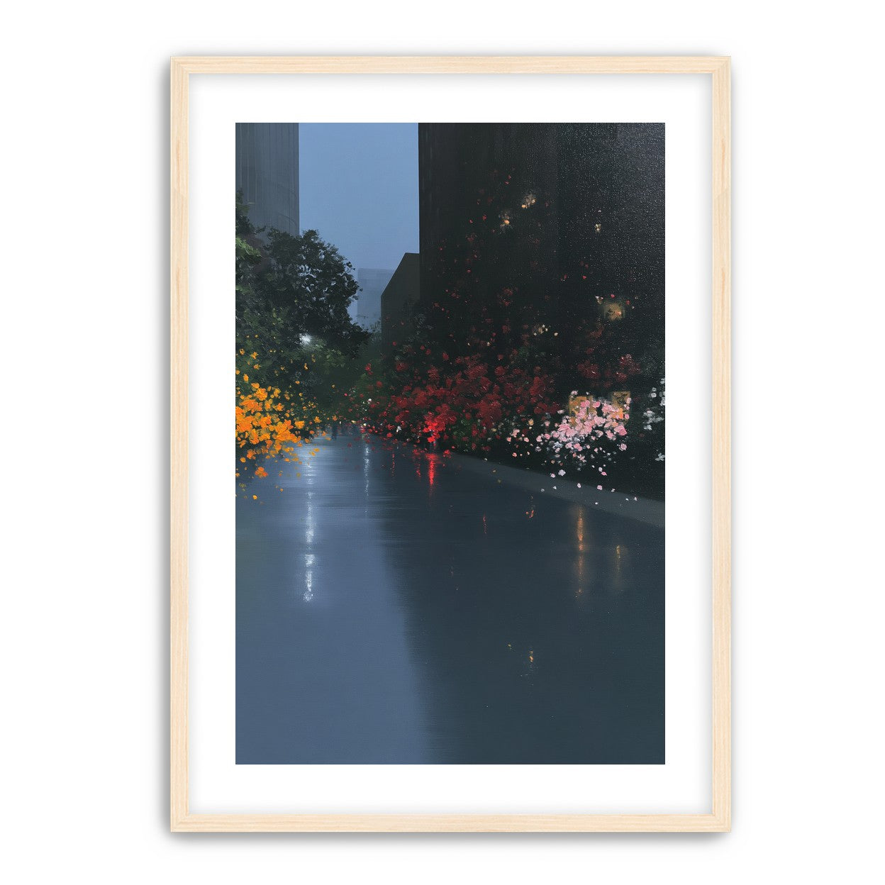 Rainlight on the flowered street