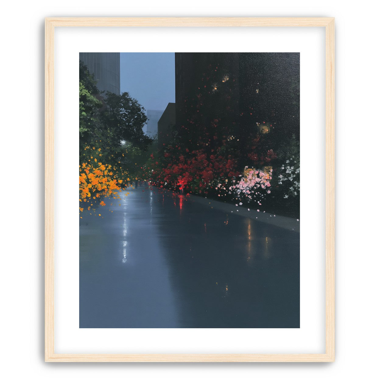 Rainlight on the flowered street