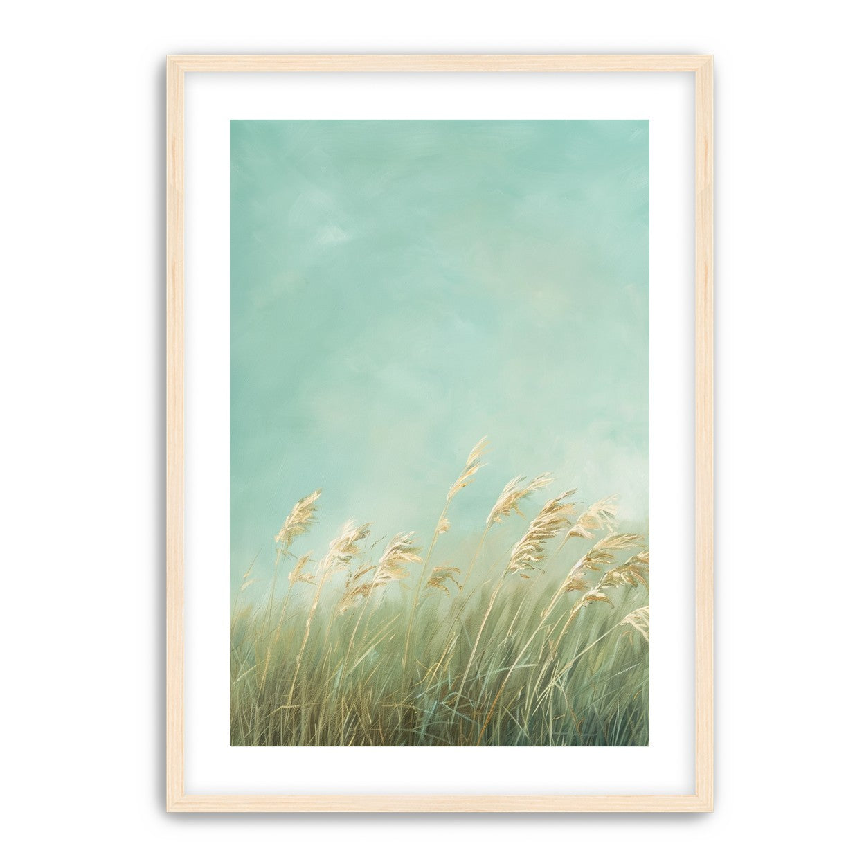 Turquoise sky over pale grass