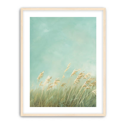 Turquoise sky over pale grass