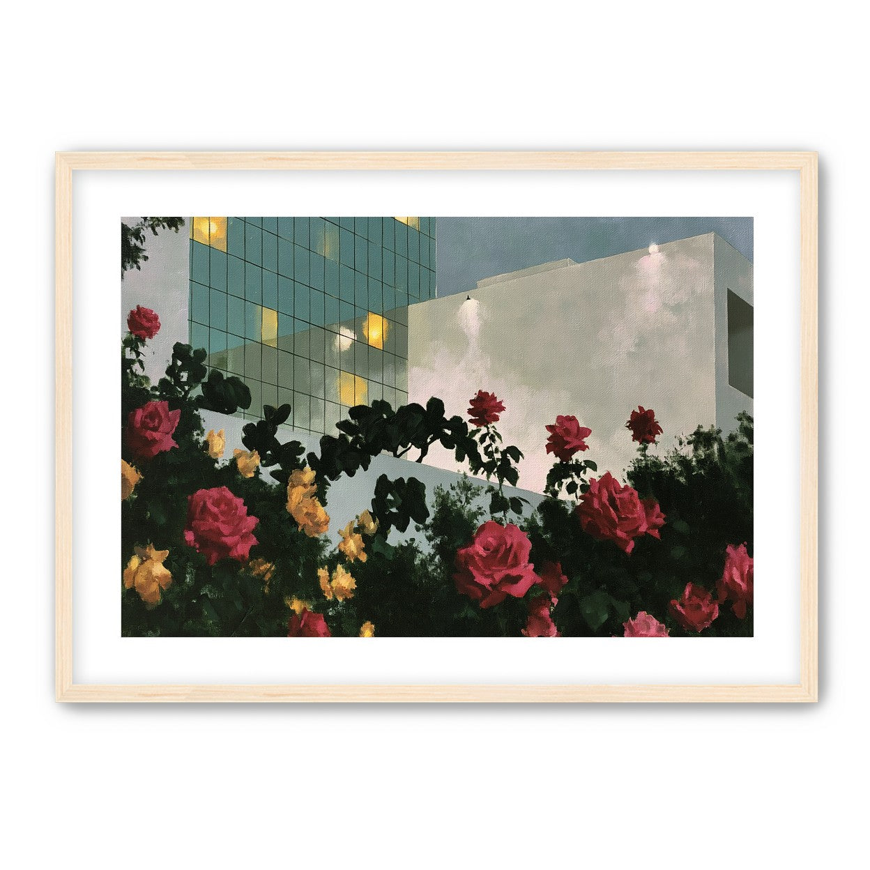 Roses under office lights
