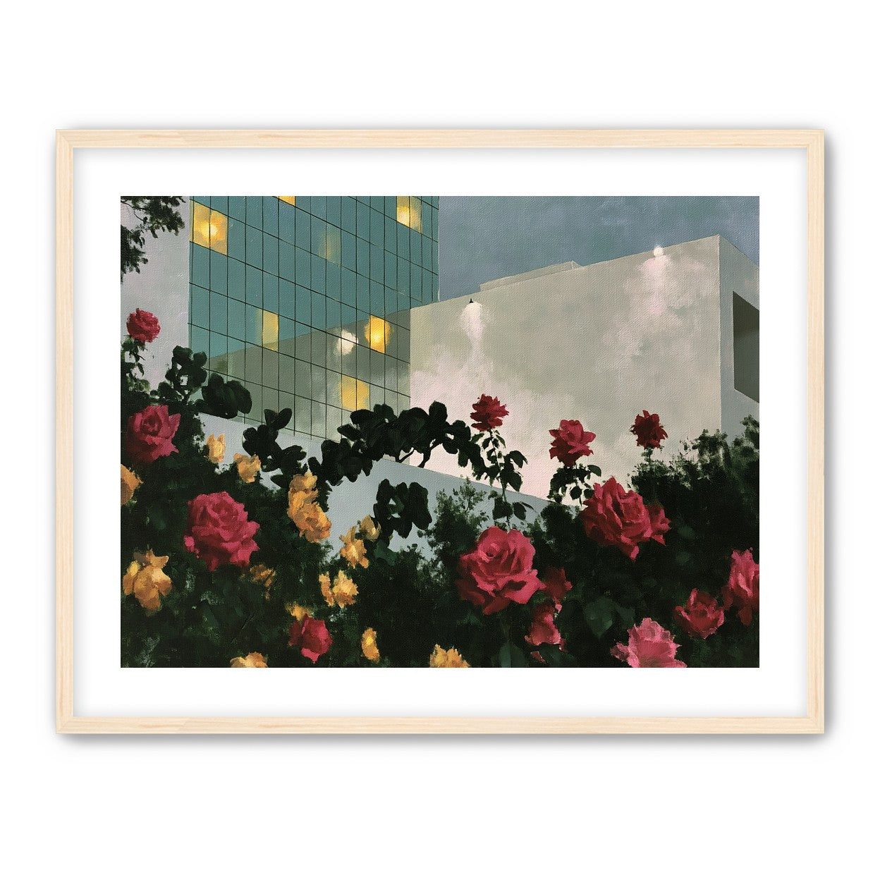 Roses under office lights