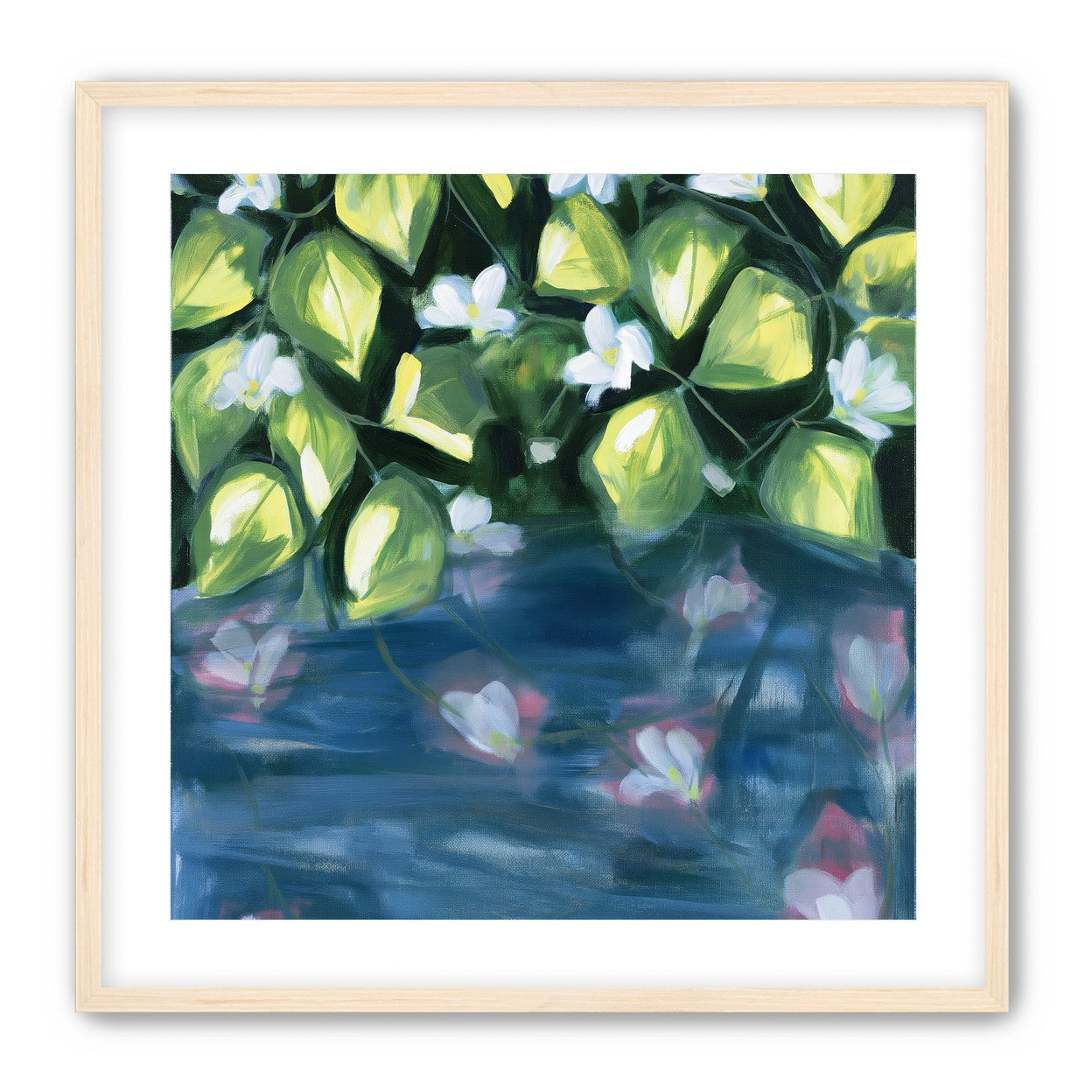White flowers over blue water