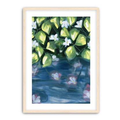 White flowers over blue water