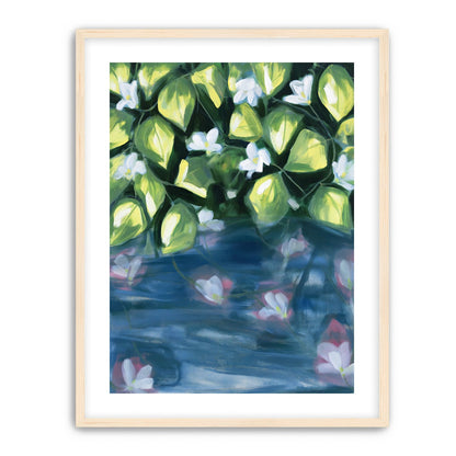 White flowers over blue water