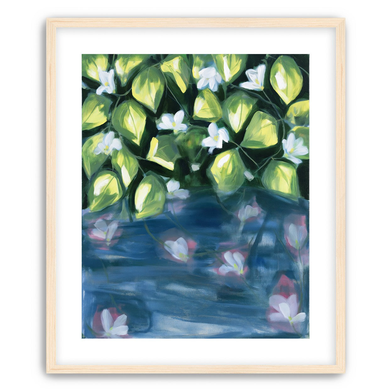 White flowers over blue water