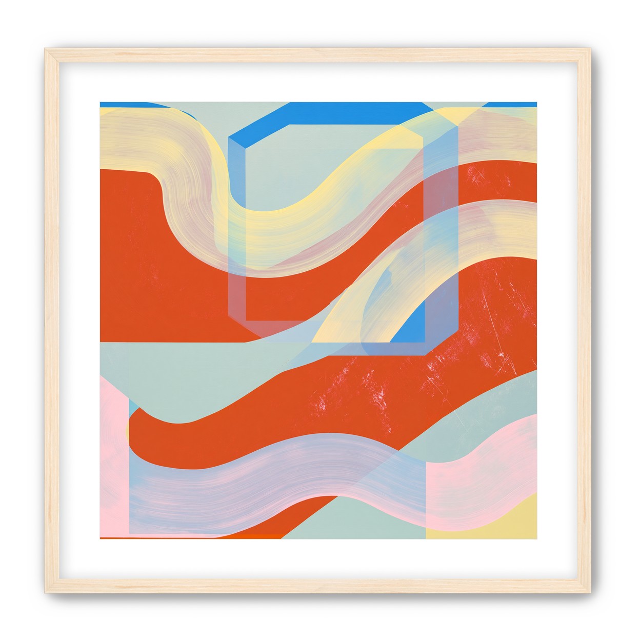 Translucent bands over red blocks