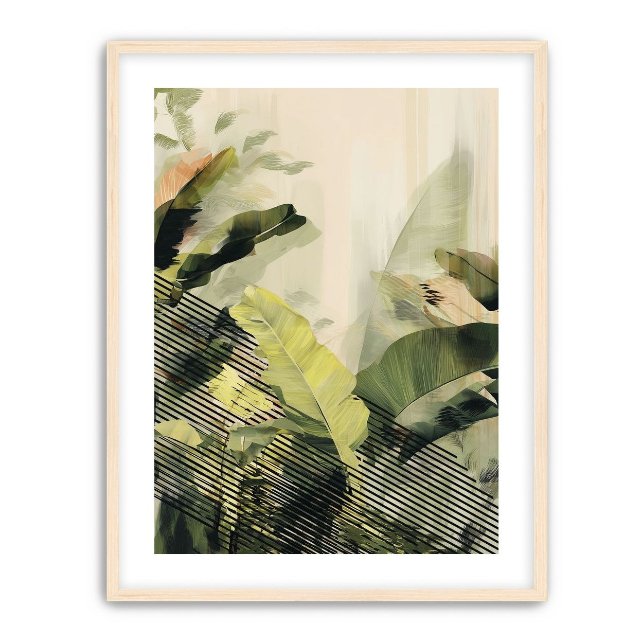 Green leaves over black stripes