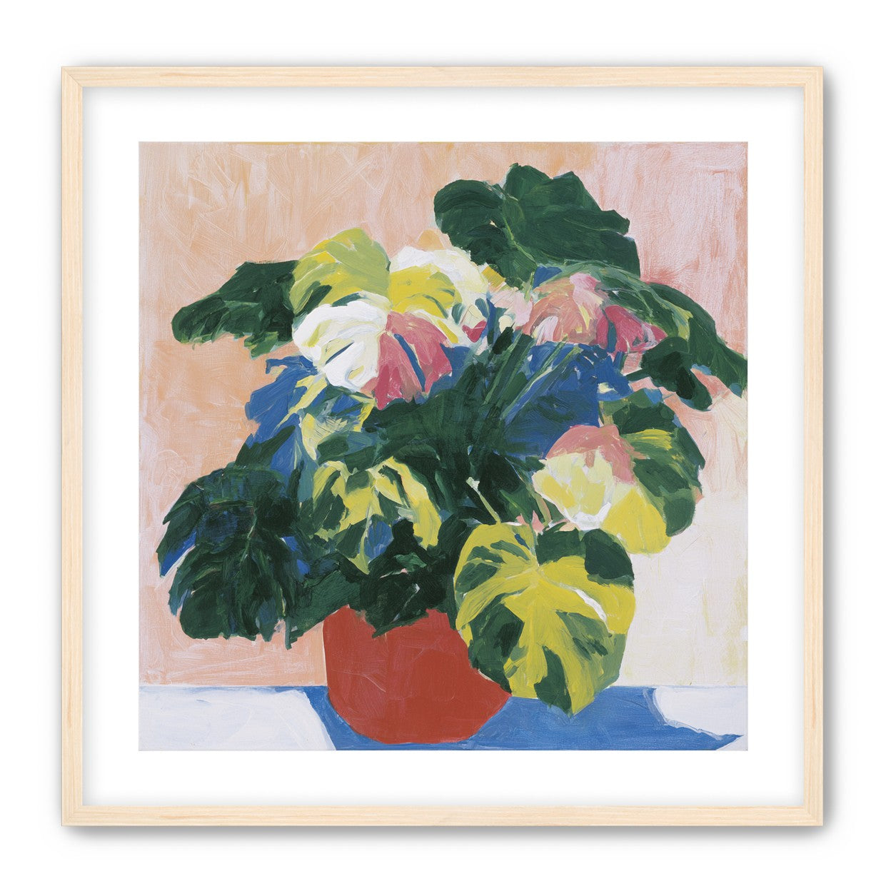 Red pot under heavy leaves
