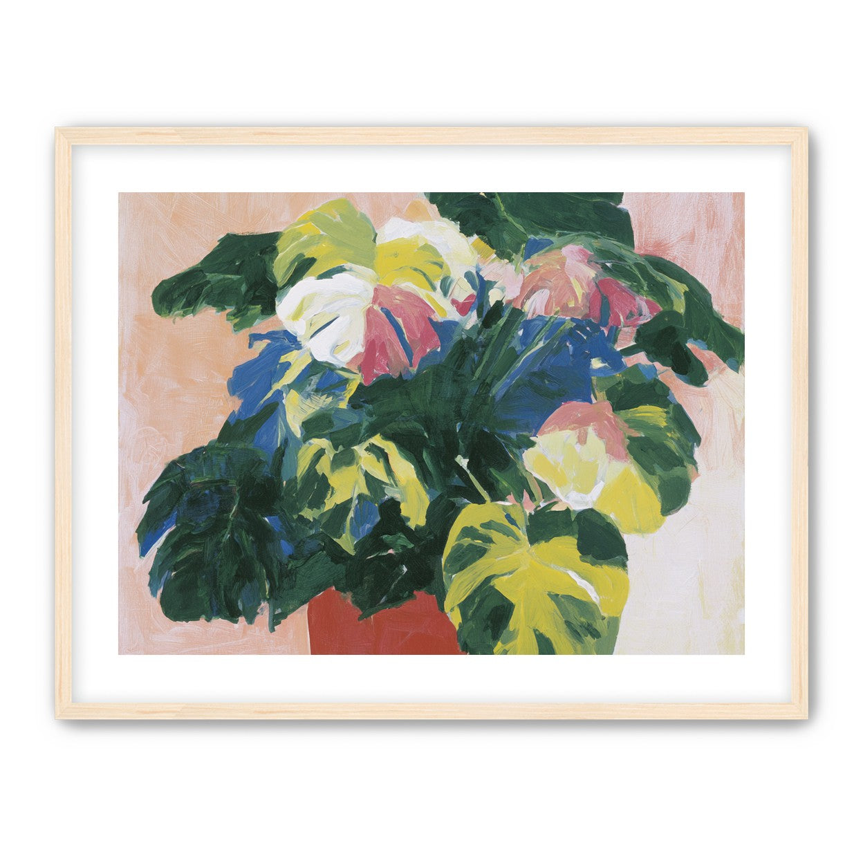 Red pot under heavy leaves