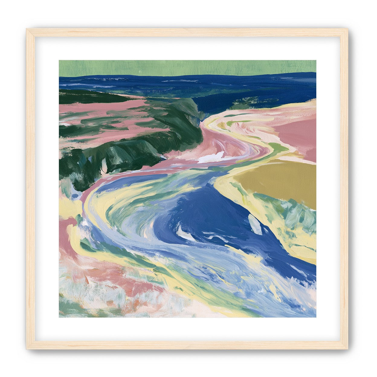 River bend in pink fields