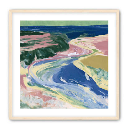 River bend in pink fields