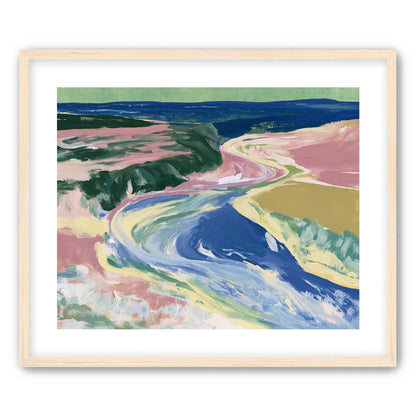 River bend in pink fields