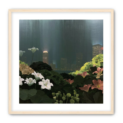 Lilies against the lit skyline