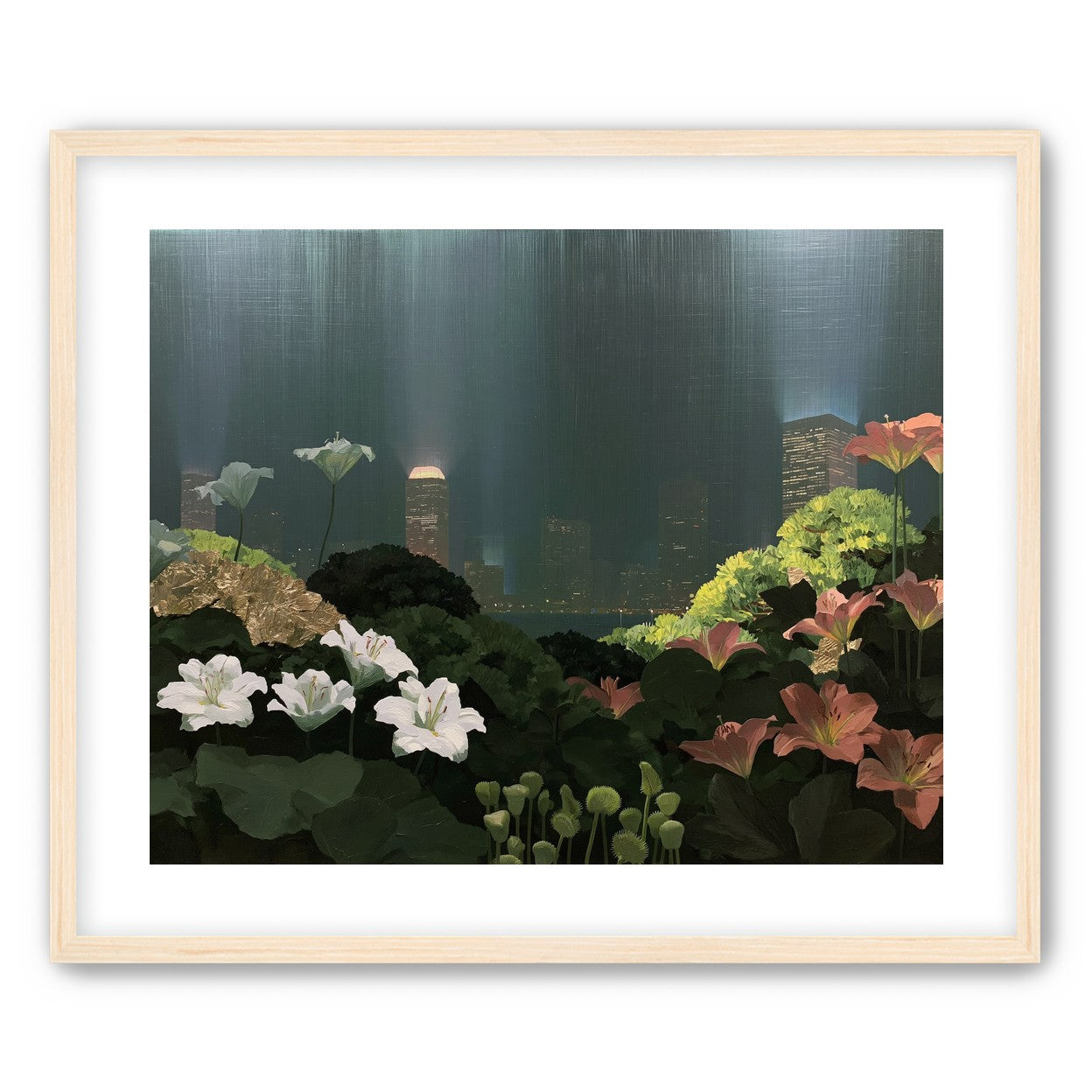 Lilies against the lit skyline