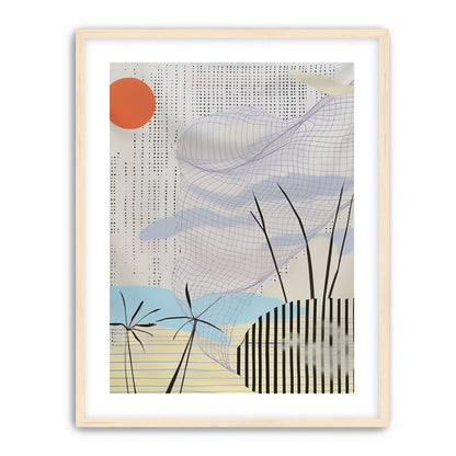 Orange sun over the gridded cloud