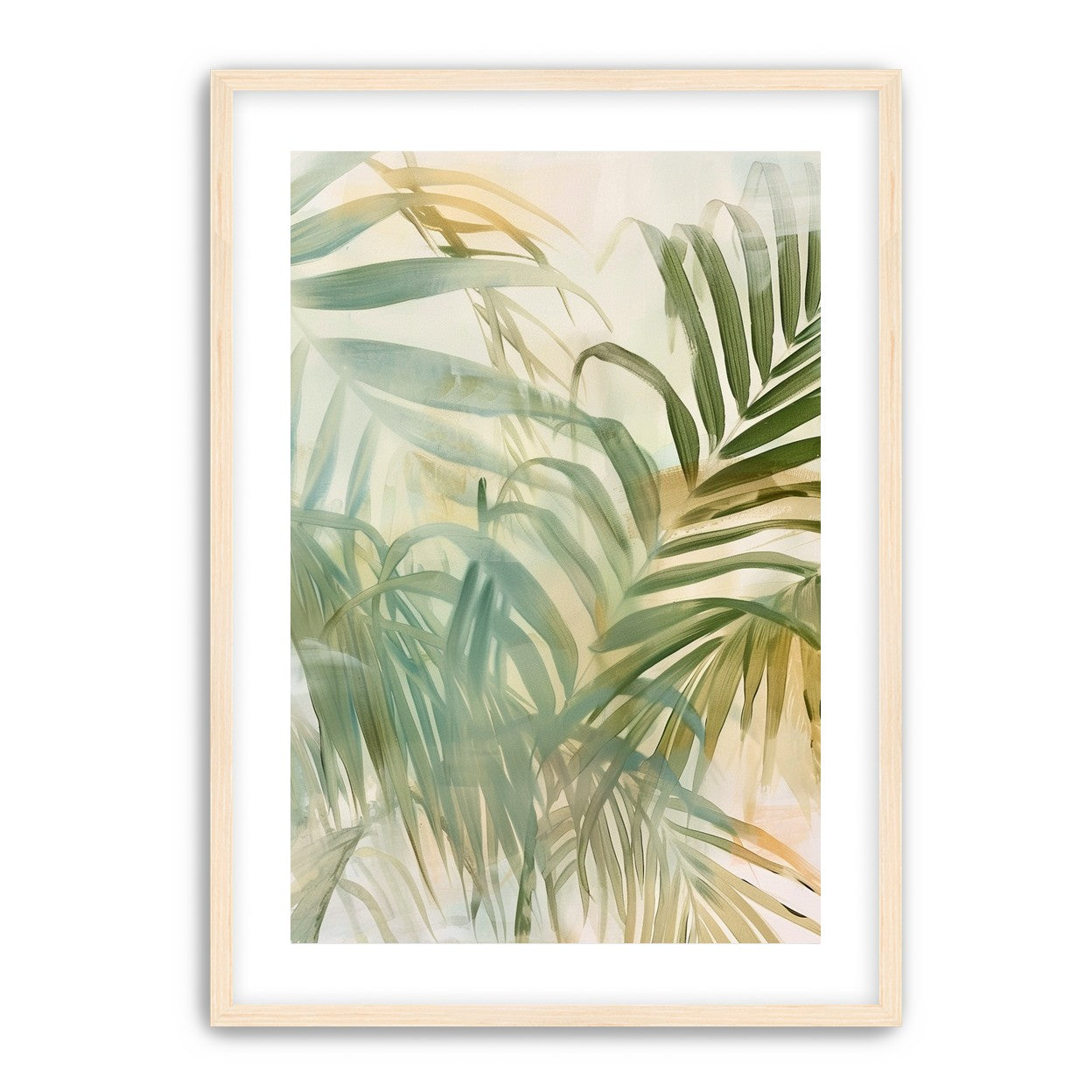Palm leaves in pale wash