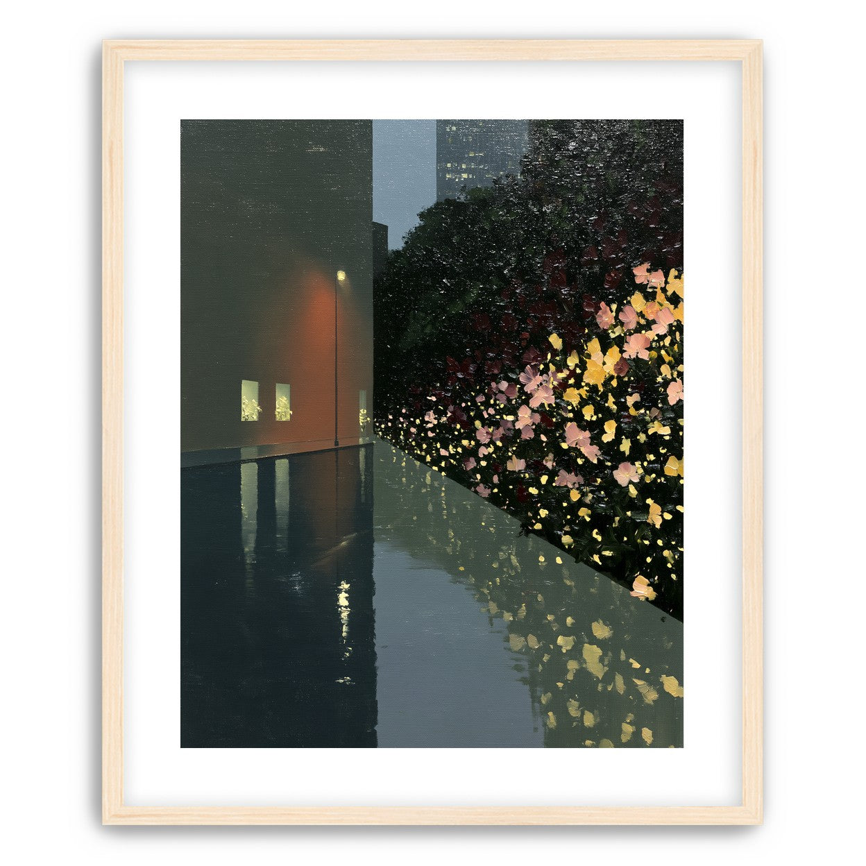 Flowers beside the wet wall