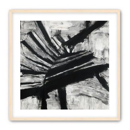 Non-Representational: Thick black brushstrokes cross and stack over a white surface filled with fine scratched lines.