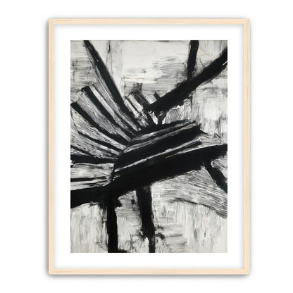 Non-Representational: Thick black brushstrokes cross and stack over a white surface filled with fine scratched lines.