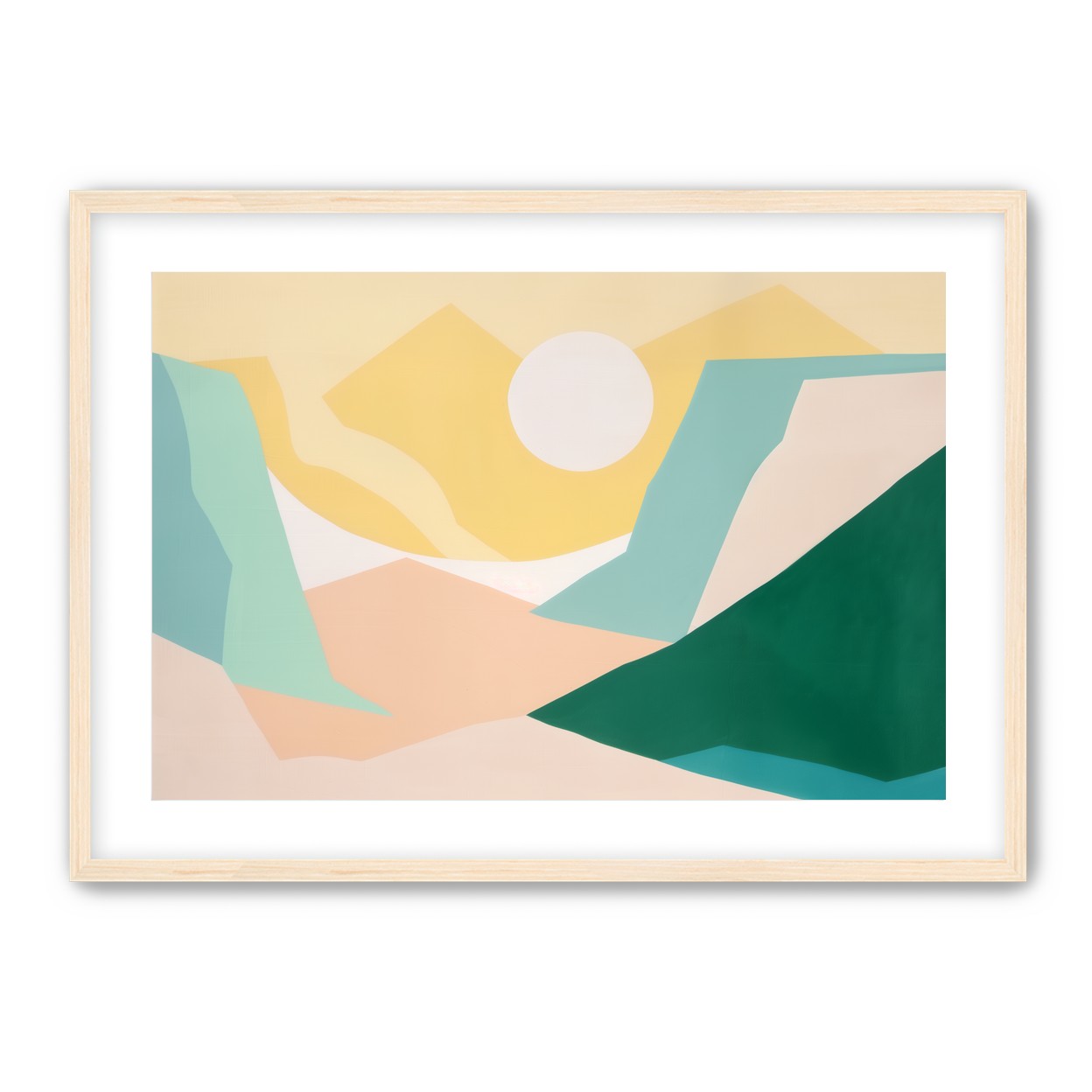 White sun over pastel hills