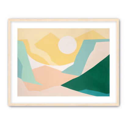 White sun over pastel hills