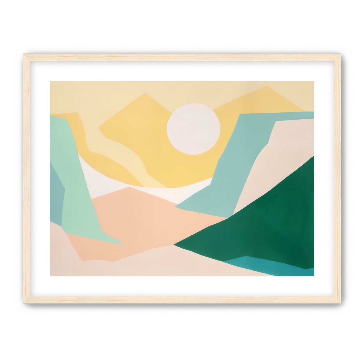 White sun over pastel hills