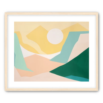 White sun over pastel hills