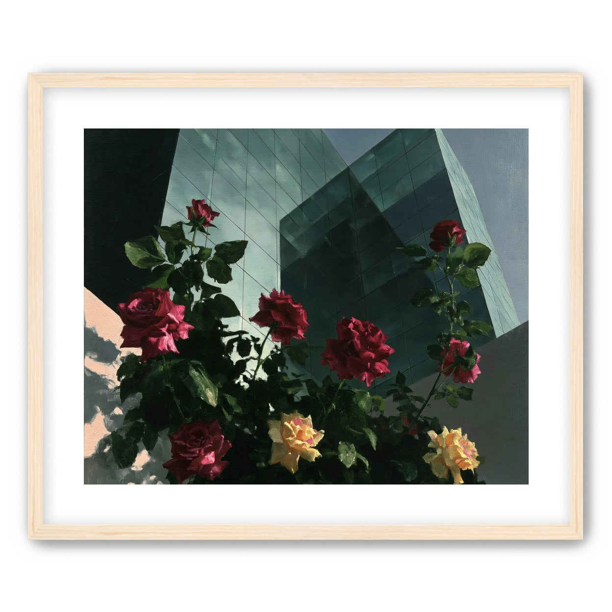 Roses against glass towers