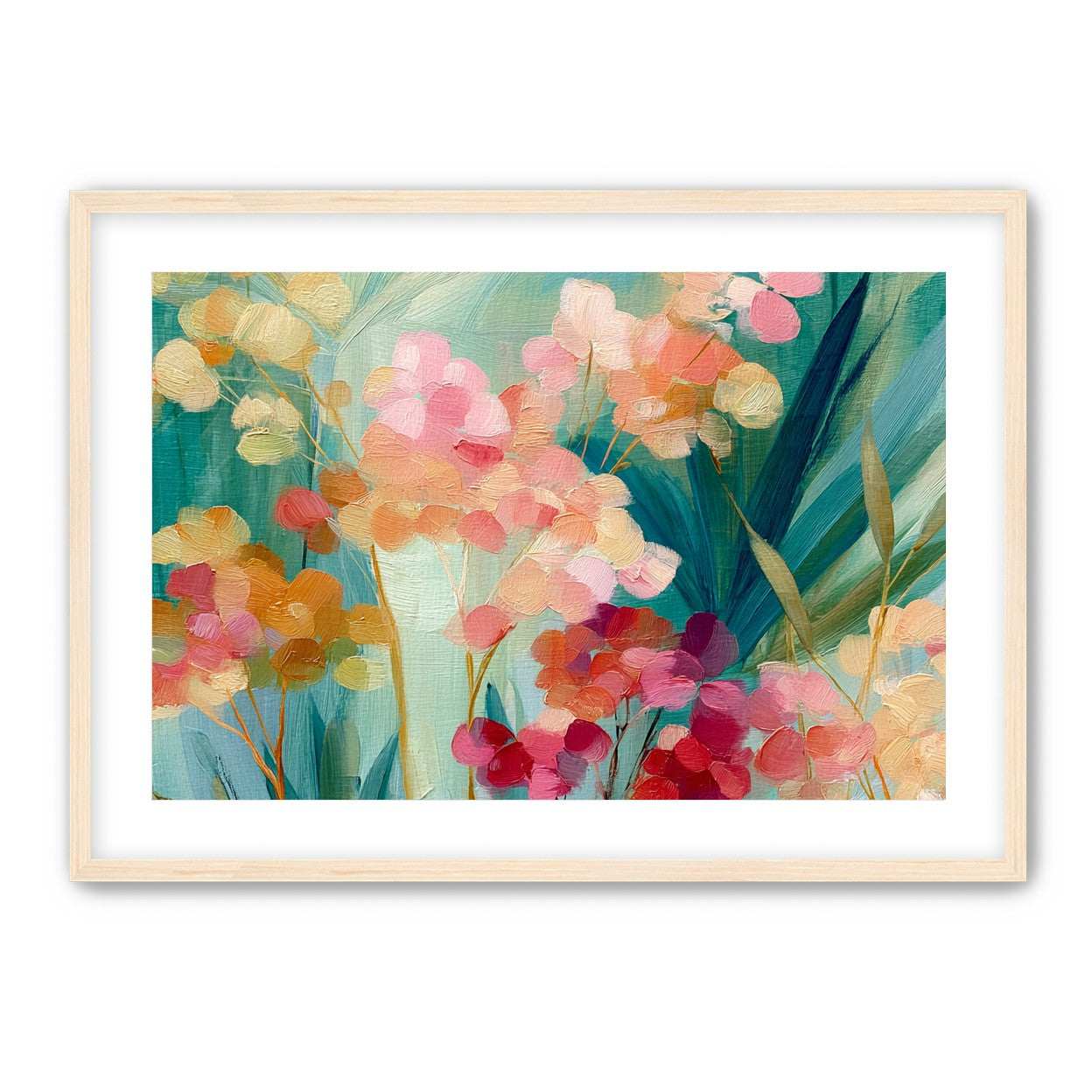 Flowers among teal leaves