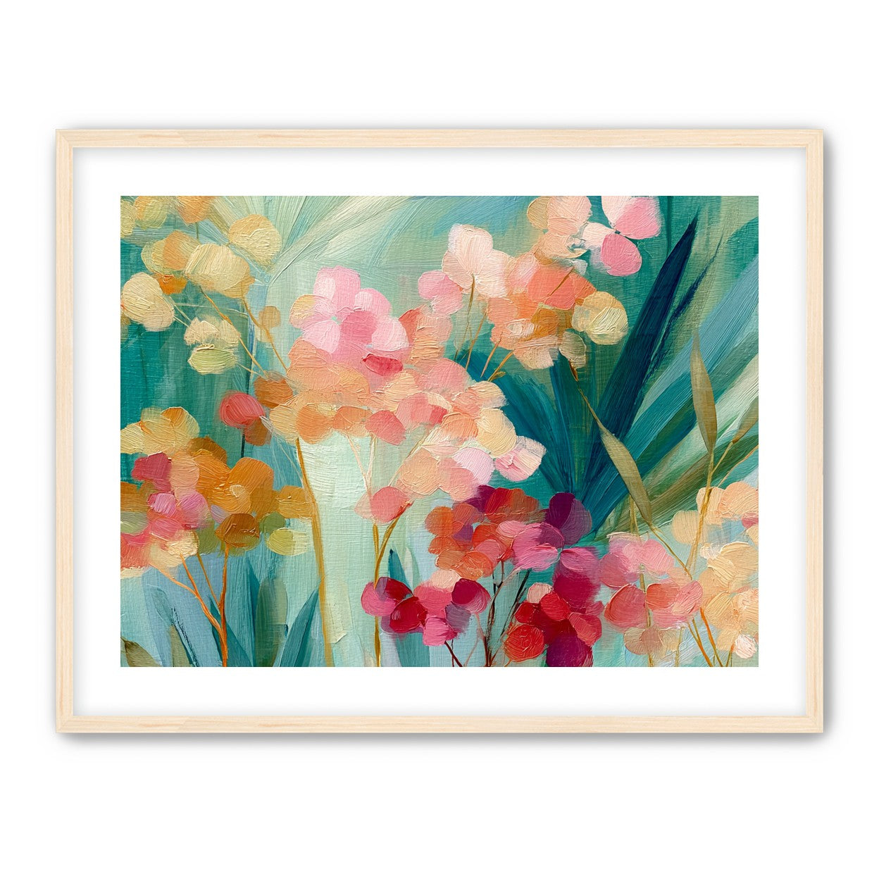 Flowers among teal leaves