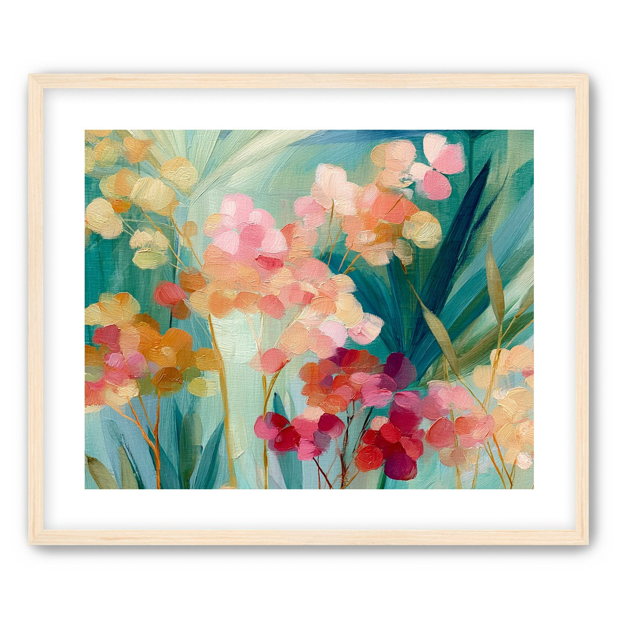 Flowers among teal leaves
