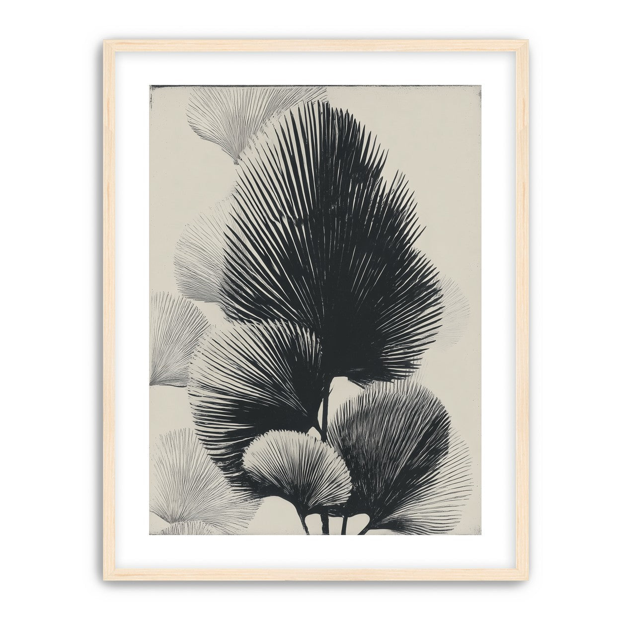 Fan fronds in ink shadow