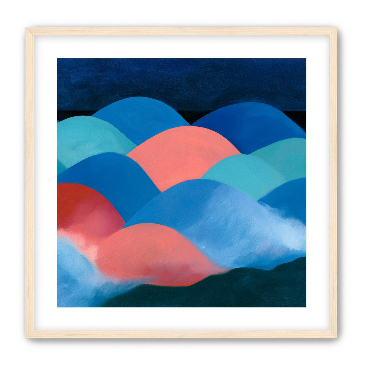 Pink moon among blue hills