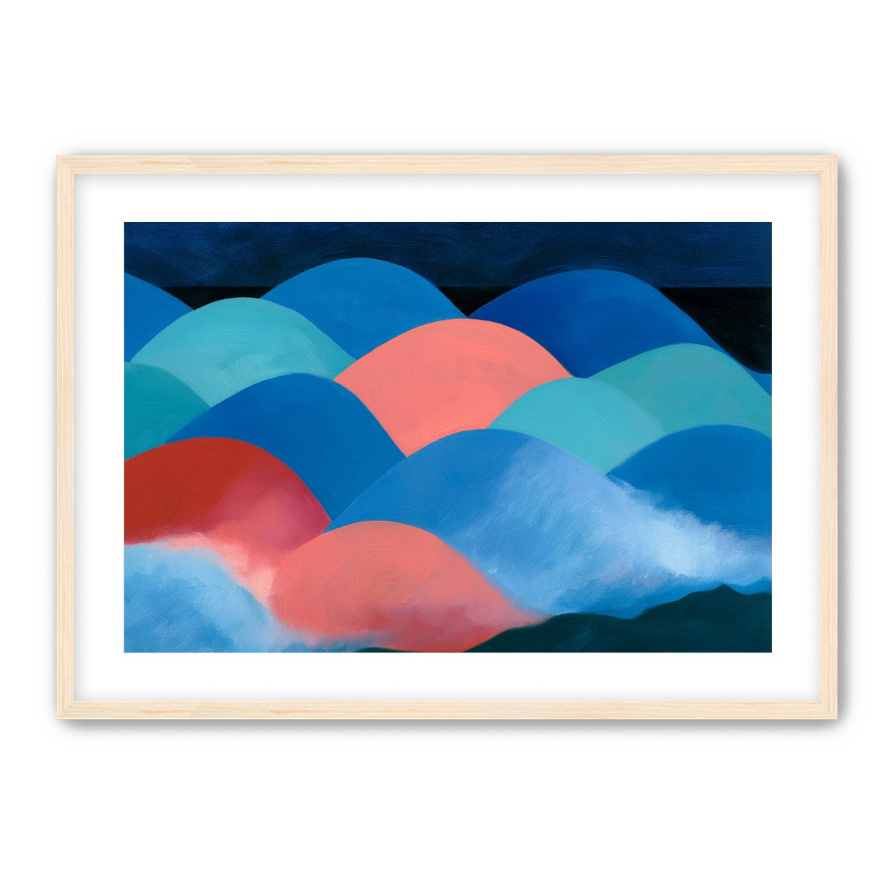 Pink moon among blue hills