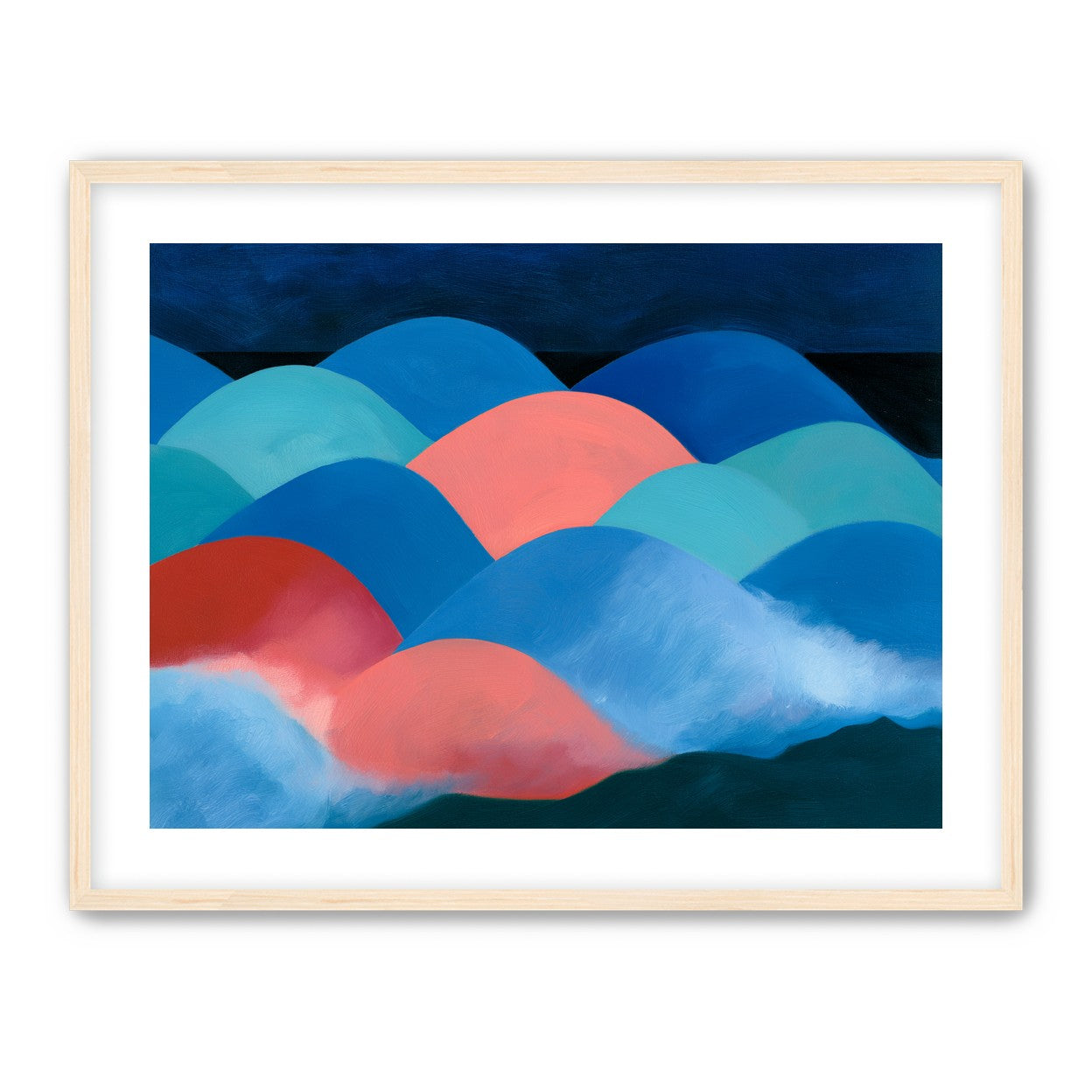 Pink moon among blue hills