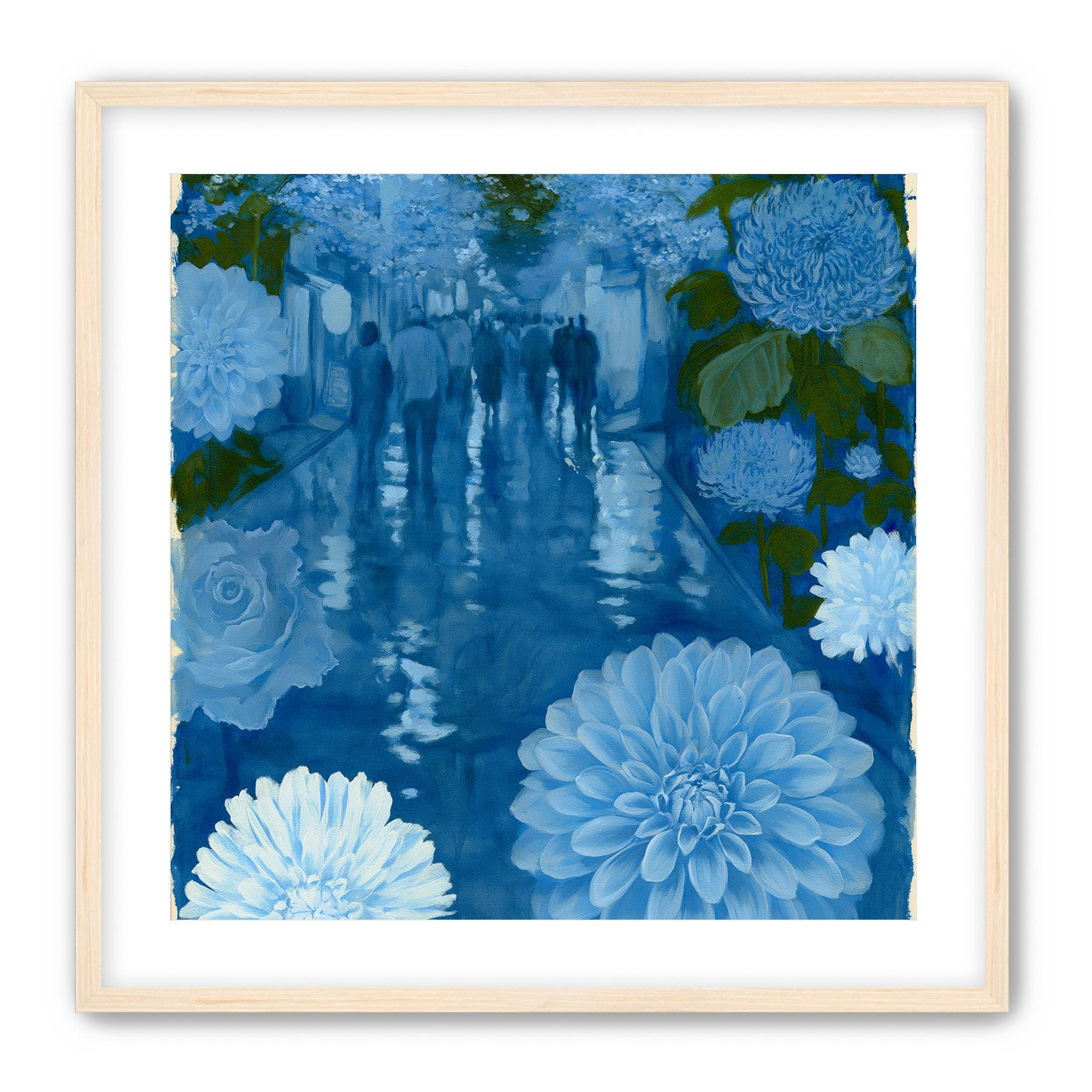 Blue street with flowers