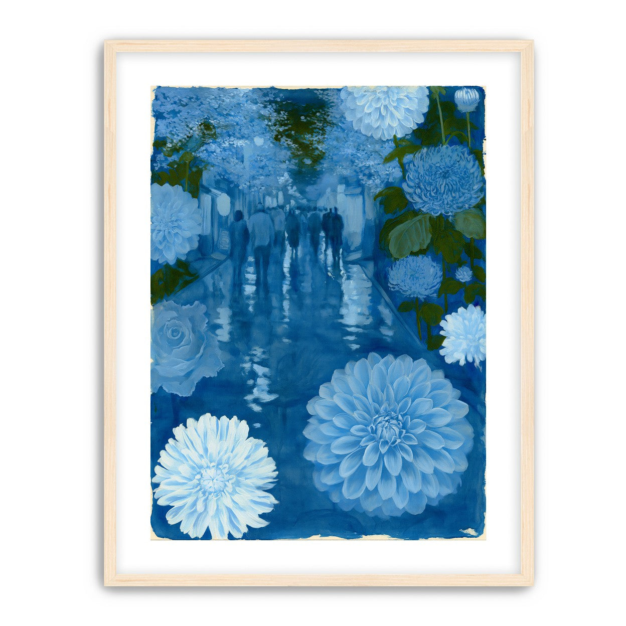 Blue street with flowers