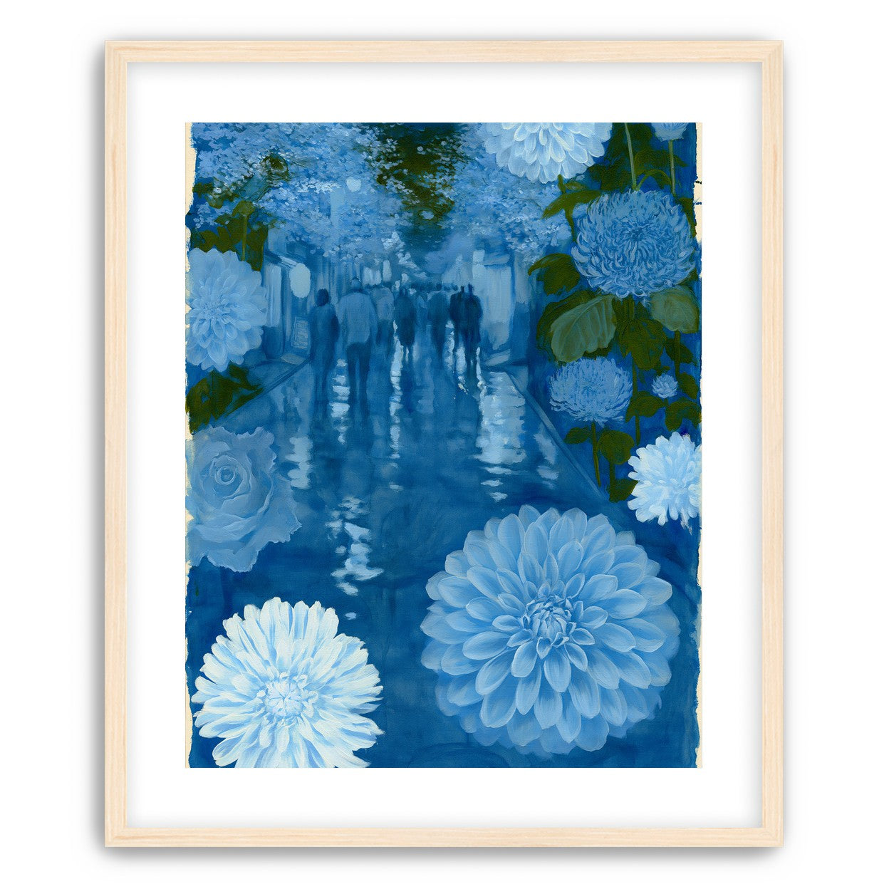 Blue street with flowers