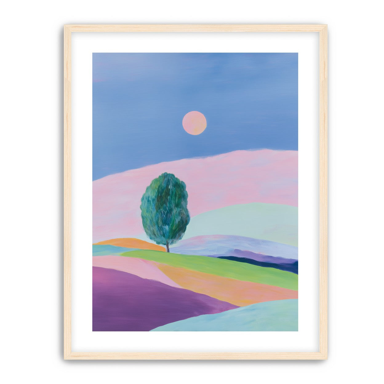 A pale sun above hills