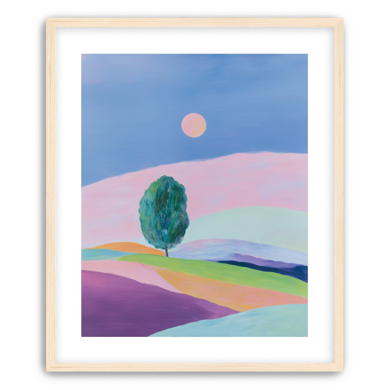 A pale sun above hills