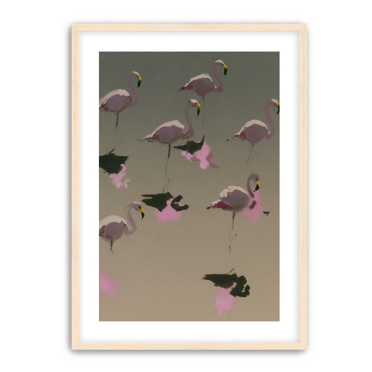 Flamingos in still water