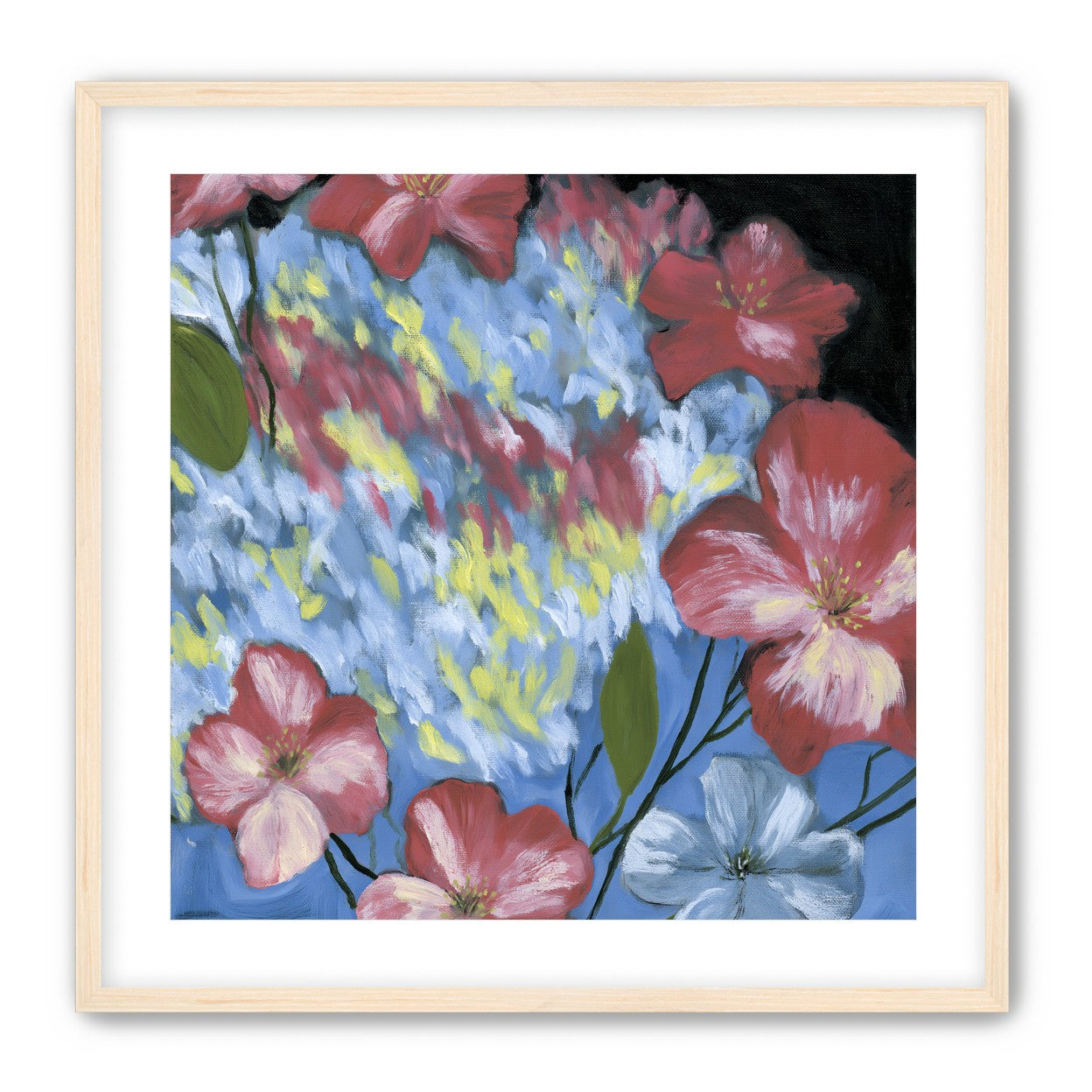 Flowers across the blue field